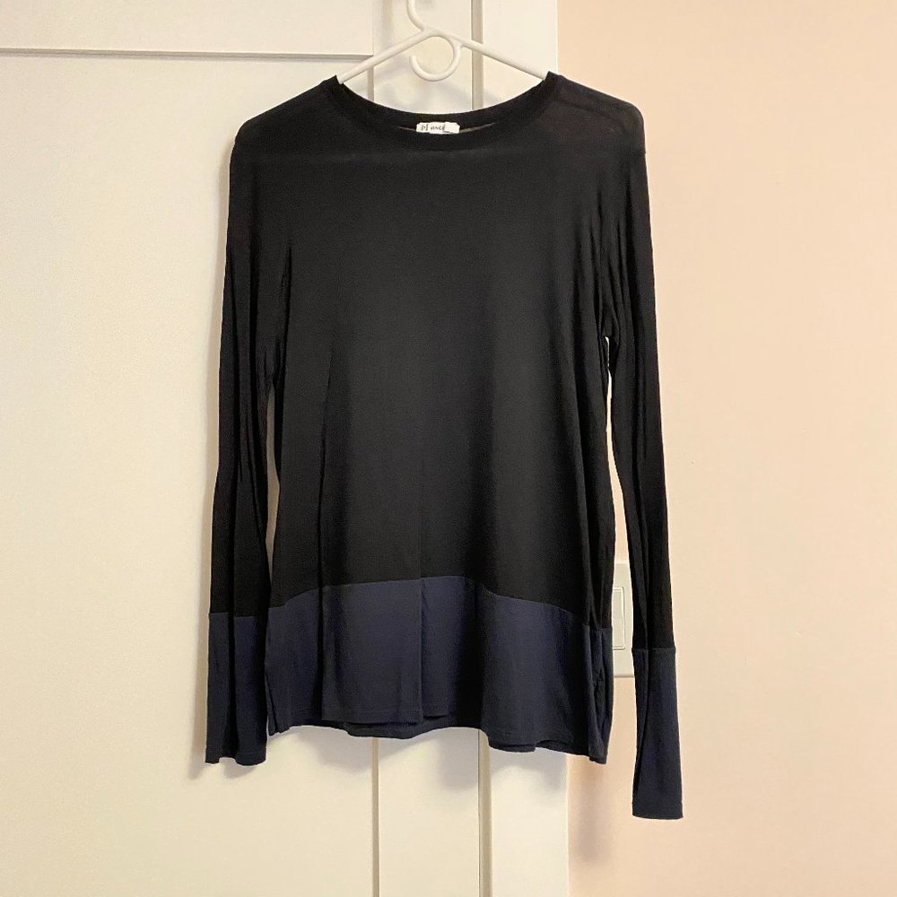 Vince Crew Neck Two Toned Black Blue Long Sleeve Tee Size S